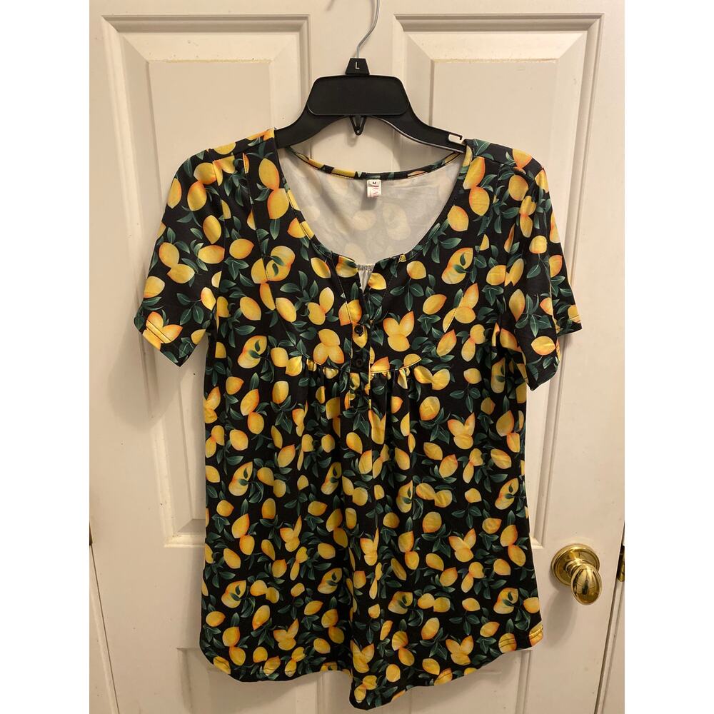 New HALIFE Women's Size Medium Black Orange Floral Print Sleeveless Blouse